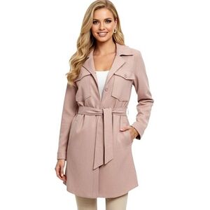 Stoosh Blush Pink Faux Leather Trench Coat Button Front Pockets Size Medium